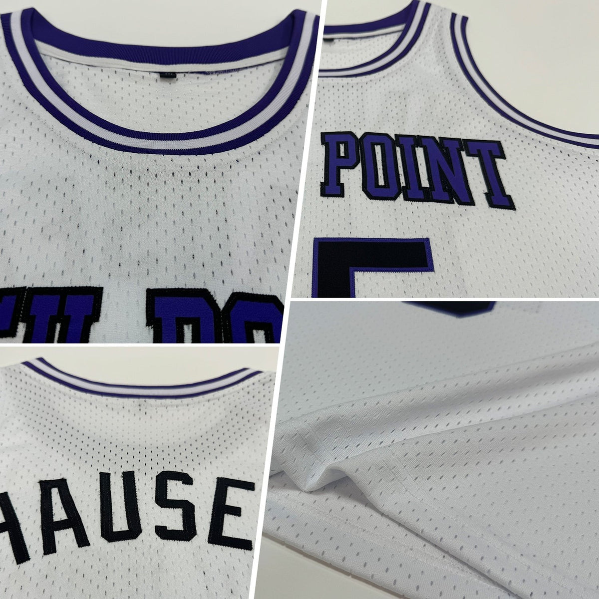 Custom White Black-Purple Authentic Throwback Basketball Jersey photo 2