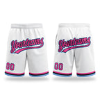 Custom White Pink Black-Light Blue Authentic Throwback Basketball Shorts