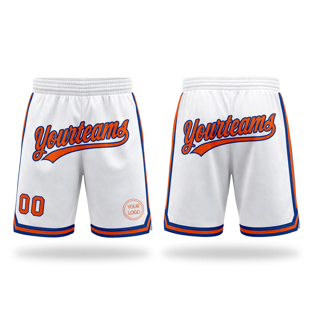 Custom White Orange-Royal Authentic Throwback Basketball Shorts