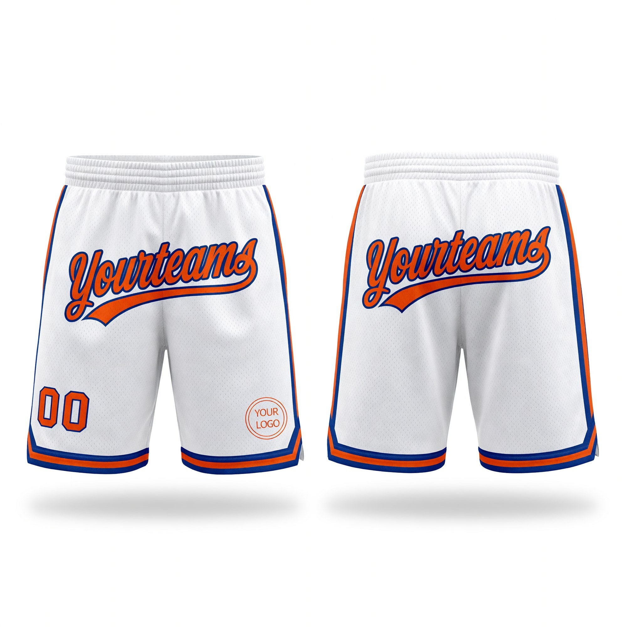 Custom White Orange-Royal Authentic Throwback Basketball Shorts
