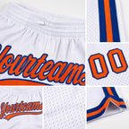 Custom White Orange-Royal Authentic Throwback Basketball Shorts detail