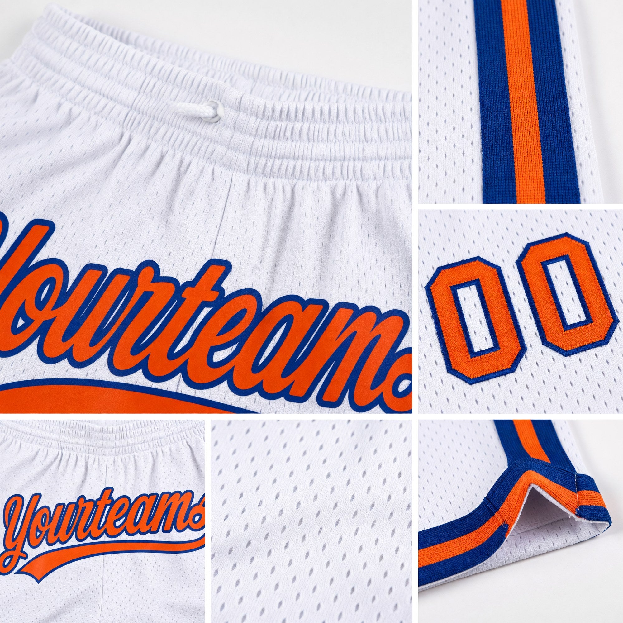 Custom White Orange-Royal Authentic Throwback Basketball Shorts detail
