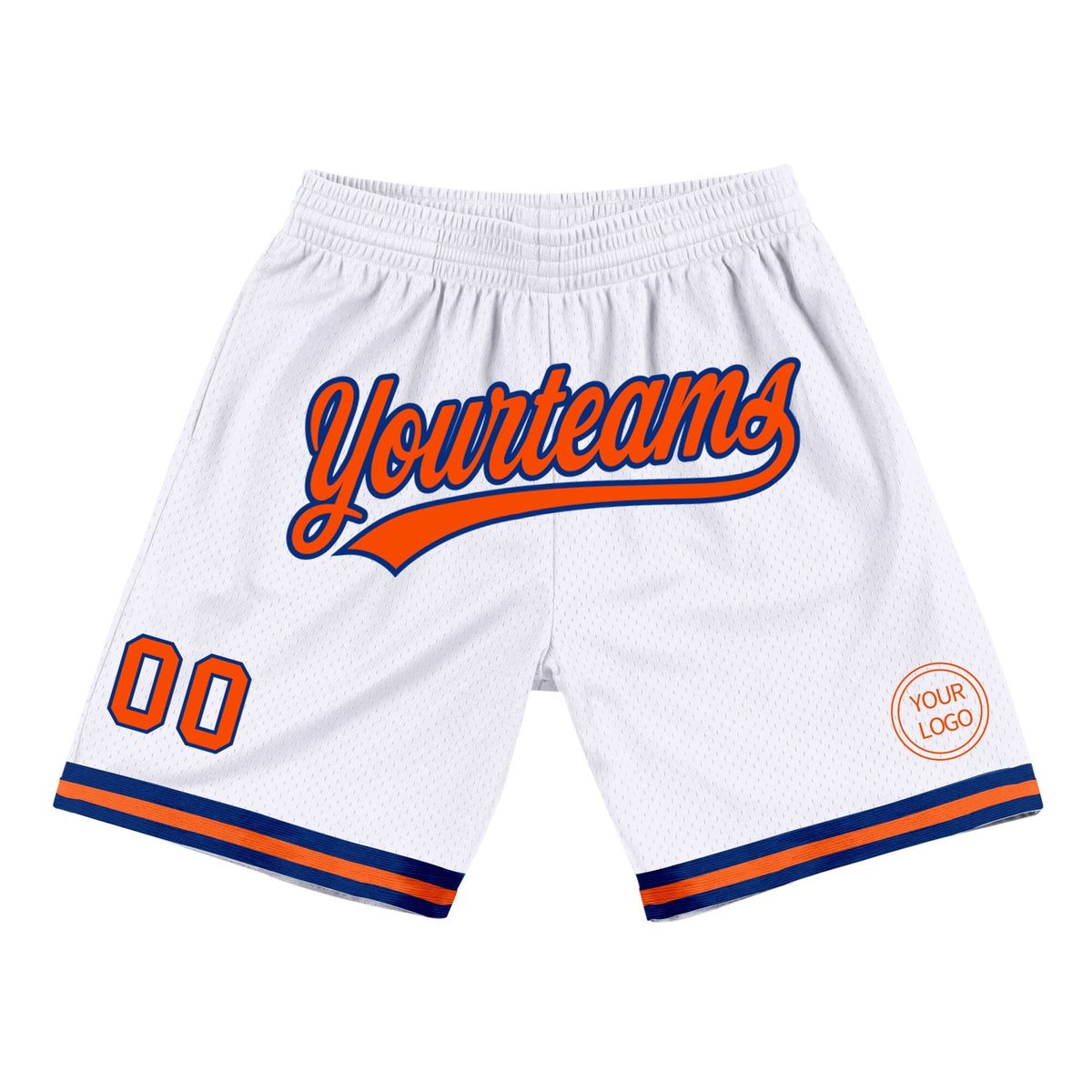 Custom White Orange-Royal Authentic Throwback Basketball Shorts photo 1