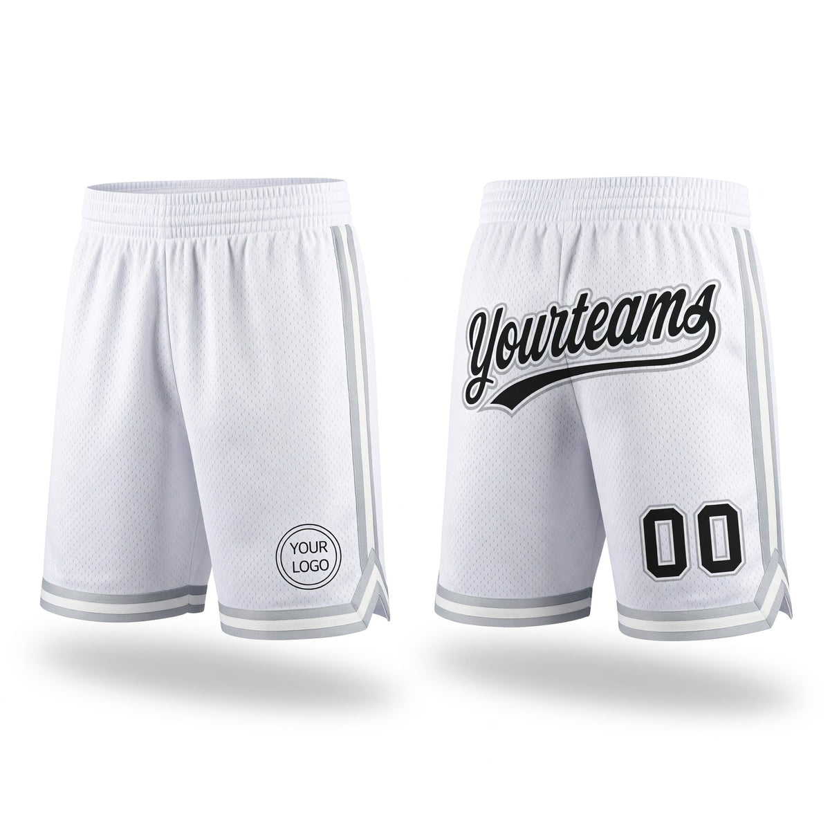 Custom White Black-Gray Authentic Throwback Basketball Shorts