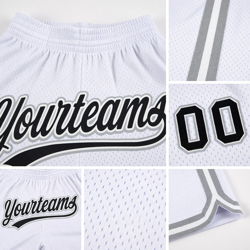 Custom White Black-Gray Authentic Throwback Basketball Shorts detail