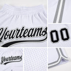 Custom White Black-Gray Authentic Throwback Basketball Shorts detail