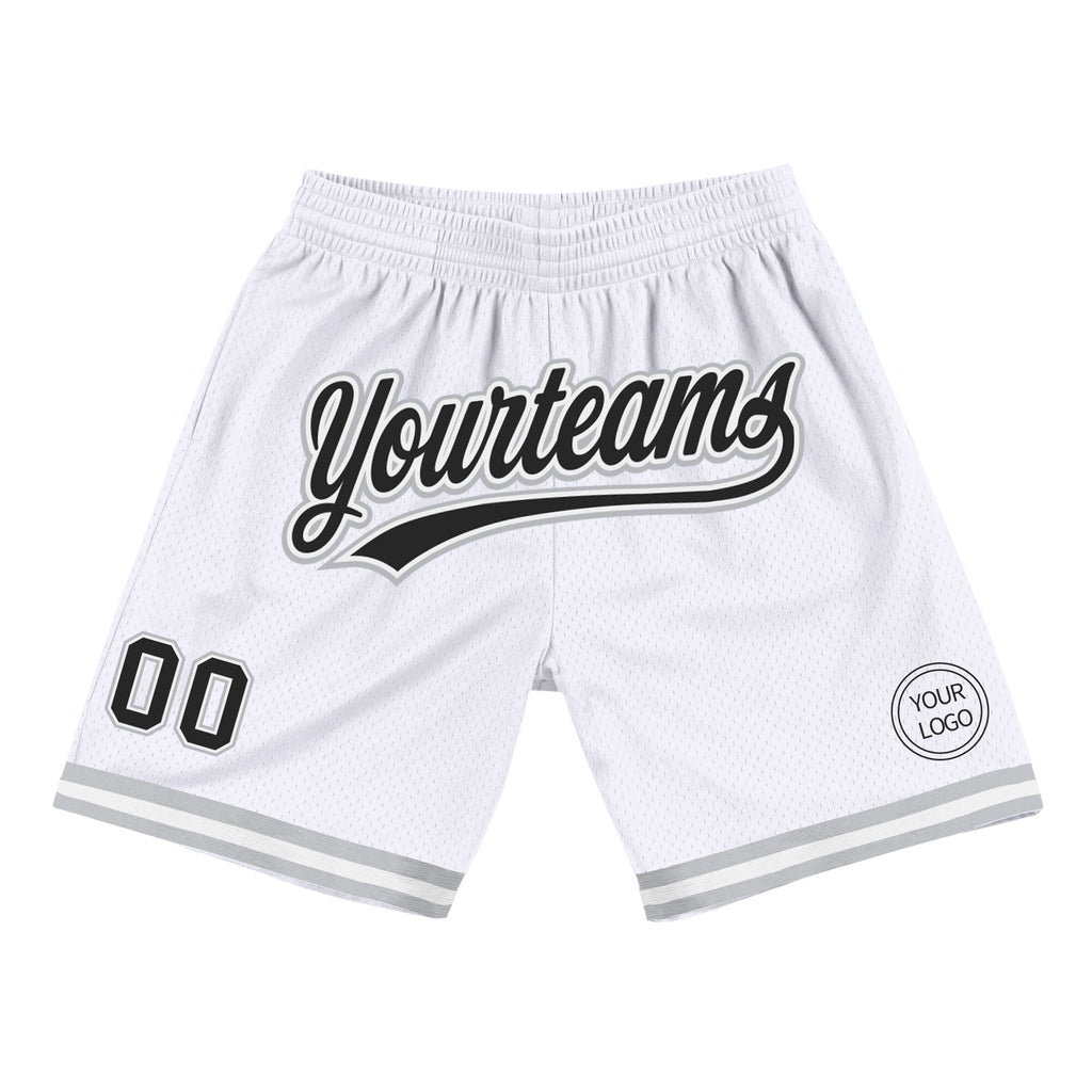 Custom White Black-Gray Authentic Throwback Basketball Shorts photo 1