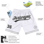 Custom White Black-Gray Authentic Throwback Basketball Shorts photo 2