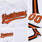 Custom White Orange-Black Authentic Throwback Basketball Shorts detail