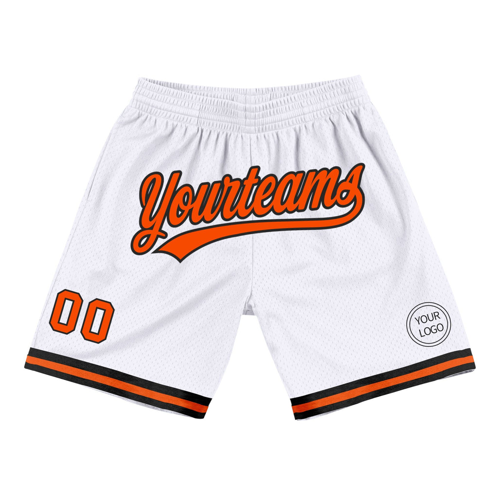 Custom White Orange-Black Authentic Throwback Basketball Shorts photo 1