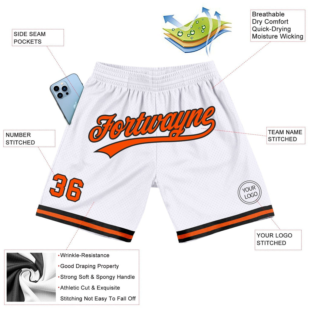 Custom White Orange-Black Authentic Throwback Basketball Shorts photo 2