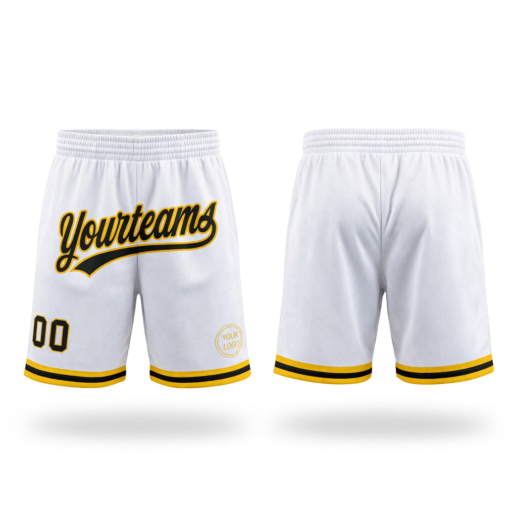 Custom White Black-Gold Authentic Throwback Basketball Shorts