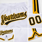 Custom White Black-Gold Authentic Throwback Basketball Shorts detail