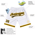 Custom White Black-Gold Authentic Throwback Basketball Shorts photo 2
