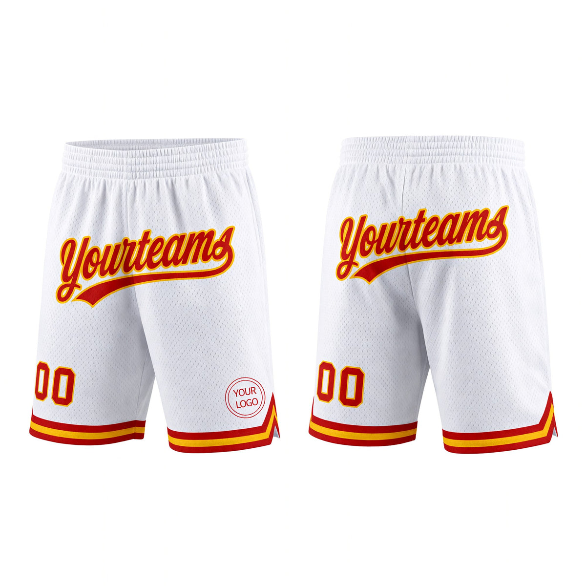 Custom White Red-Gold Authentic Throwback Basketball Shorts