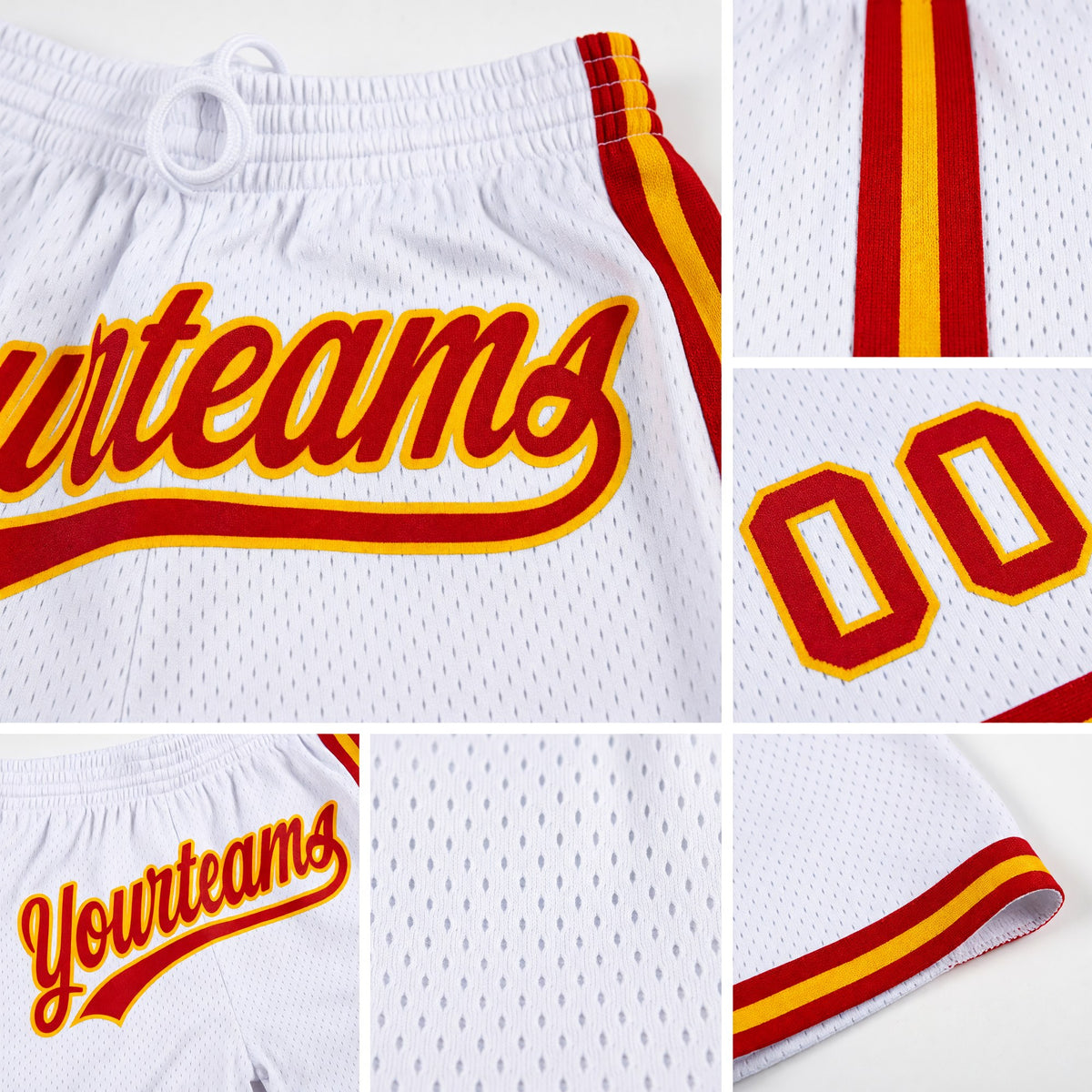 Custom White Red-Gold Authentic Throwback Basketball Shorts detail