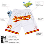 Custom White Red-Gold Authentic Throwback Basketball Shorts photo 2