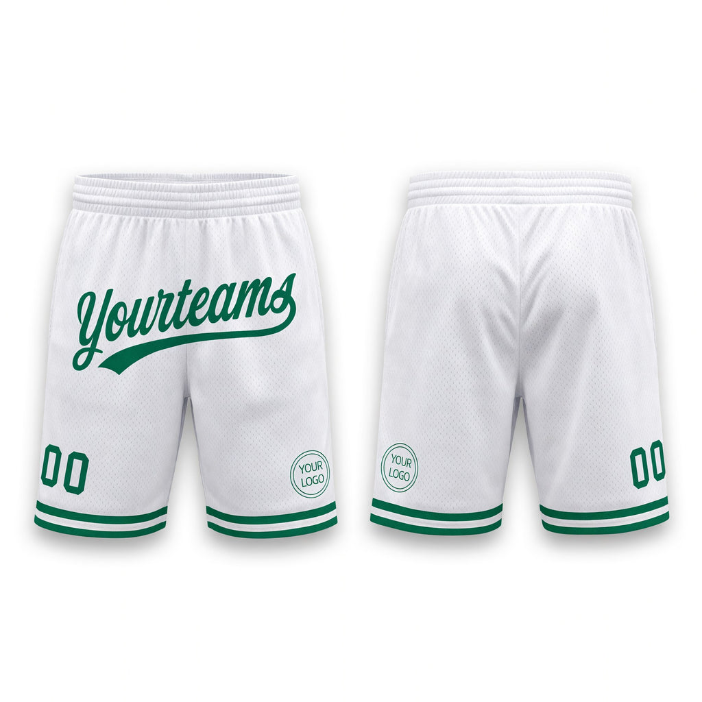 Custom White Kelly Green Authentic Throwback Basketball Shorts