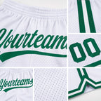Custom White Kelly Green Authentic Throwback Basketball Shorts detail