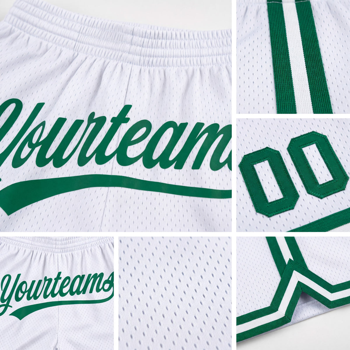Custom White Kelly Green Authentic Throwback Basketball Shorts detail