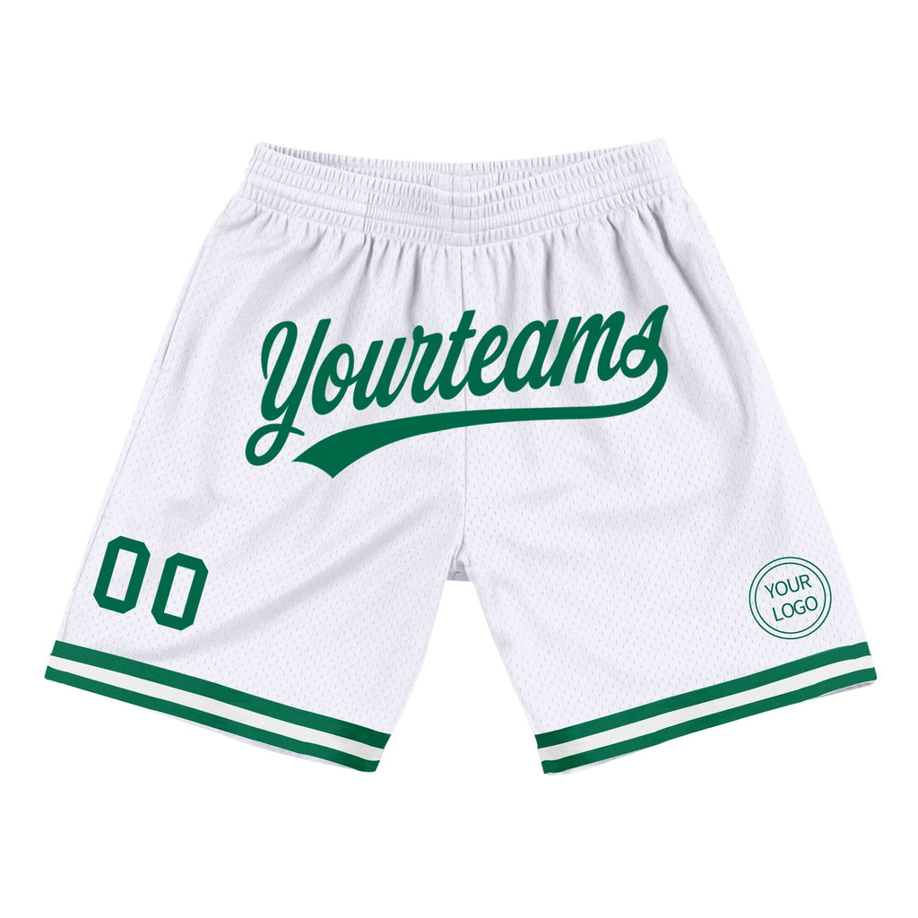 Custom White Kelly Green Authentic Throwback Basketball Shorts photo 1