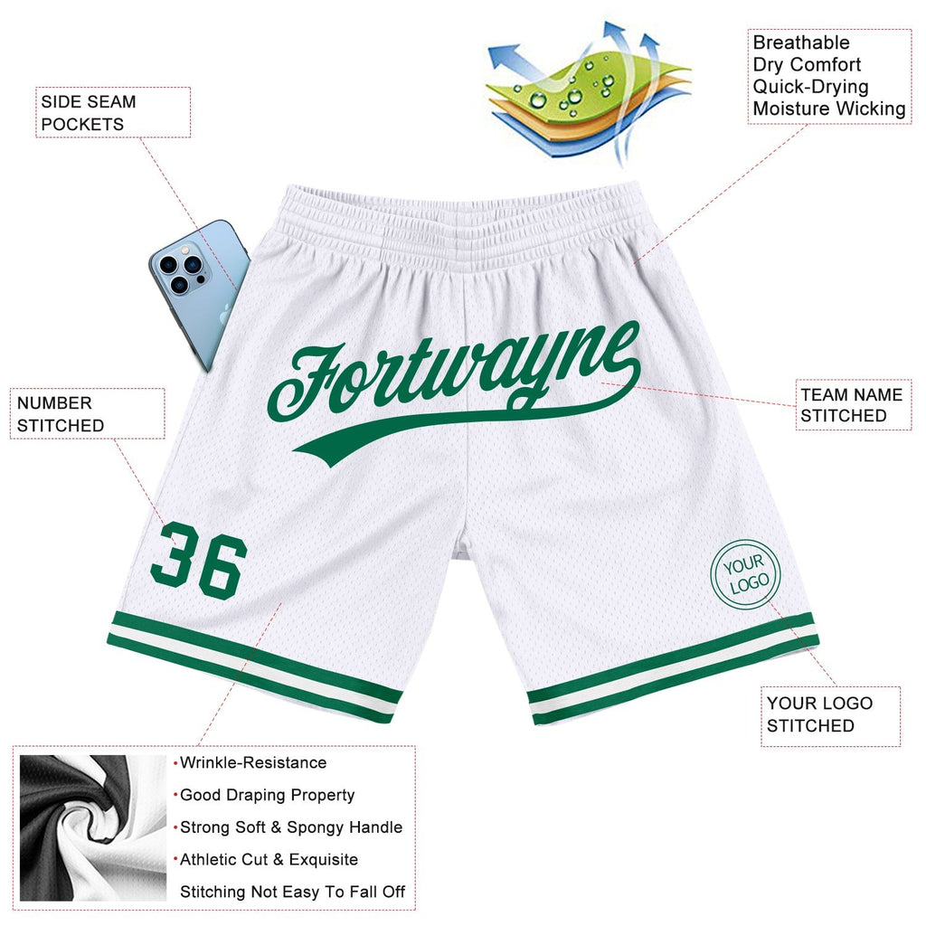 Custom White Kelly Green Authentic Throwback Basketball Shorts photo 2