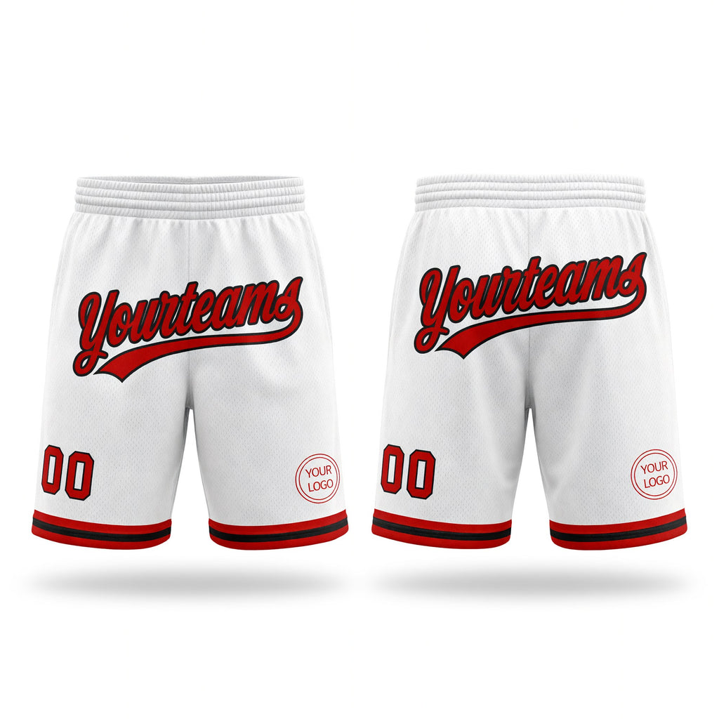 Custom White Red-Black Authentic Throwback Basketball Shorts