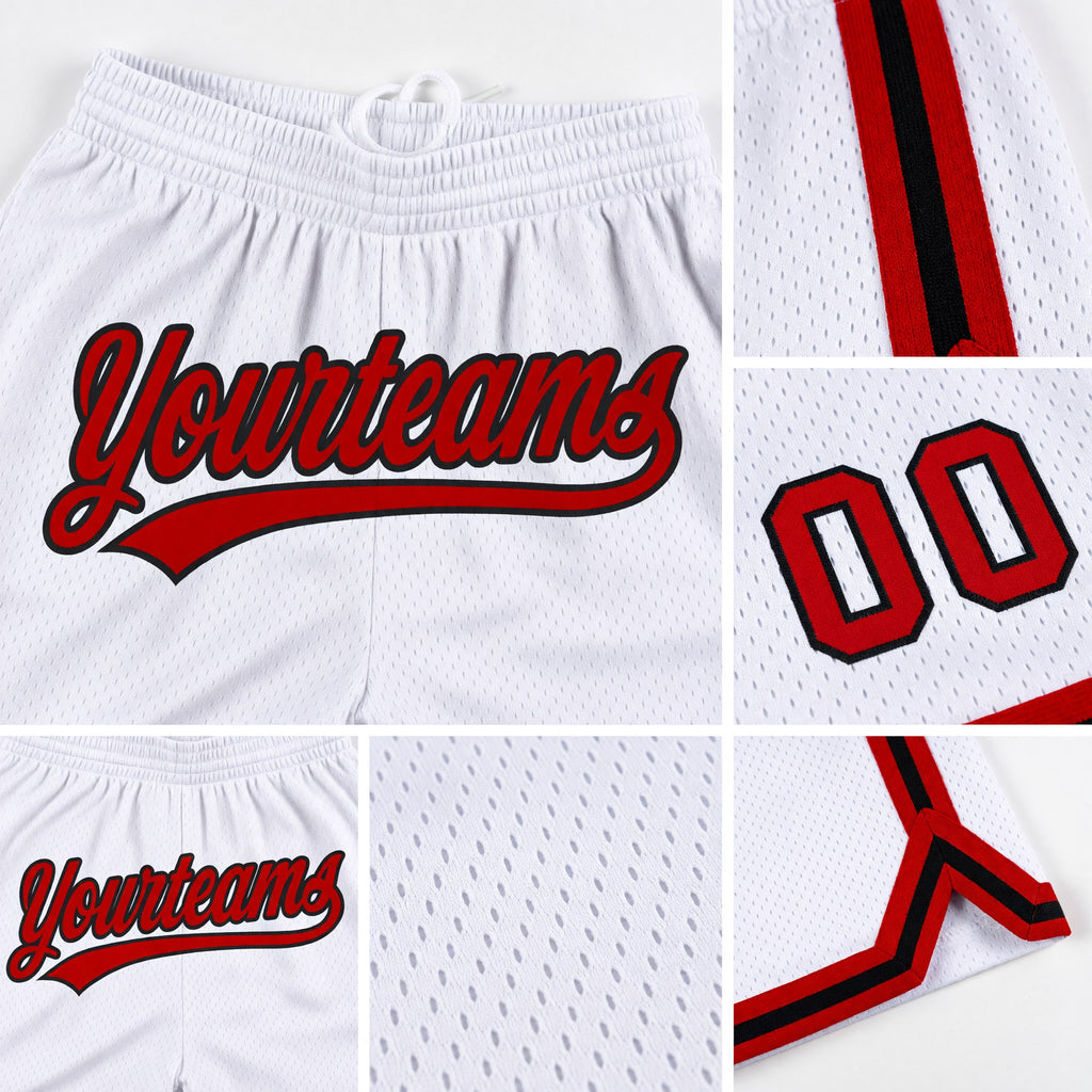 Custom White Red-Black Authentic Throwback Basketball Shorts detail