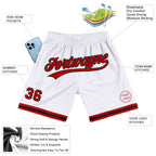 Custom White Red-Black Authentic Throwback Basketball Shorts photo 2