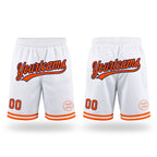 Custom White Orange-Navy Authentic Throwback Basketball Shorts