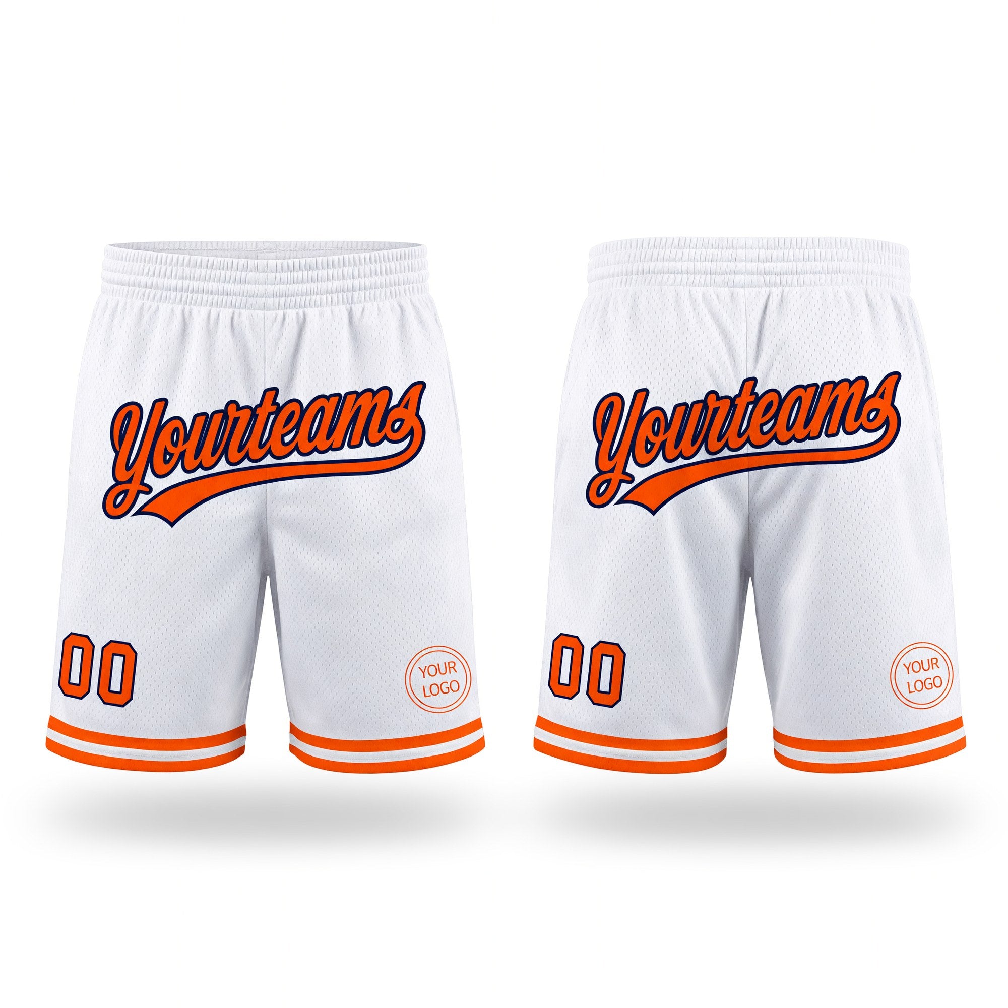 Custom White Orange-Navy Authentic Throwback Basketball Shorts