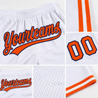 Custom White Orange-Navy Authentic Throwback Basketball Shorts detail