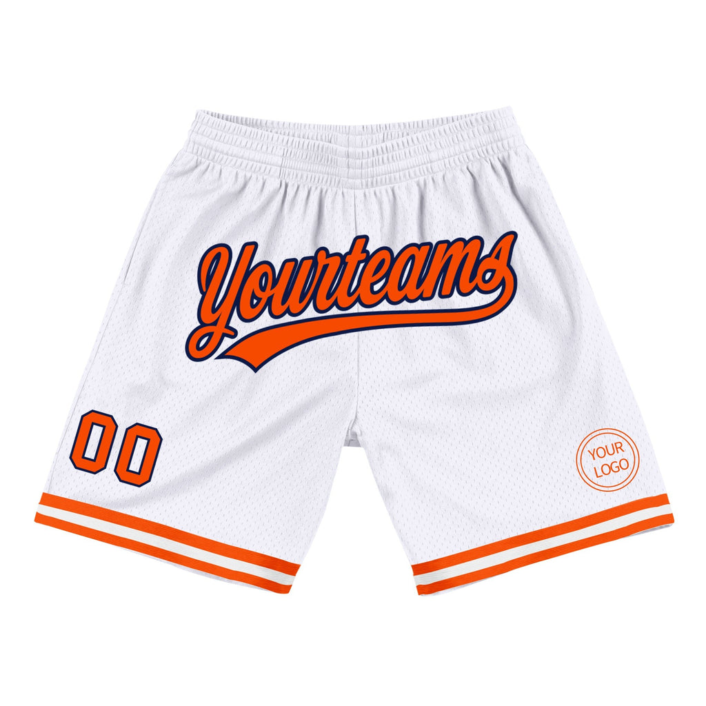 Custom White Orange-Navy Authentic Throwback Basketball Shorts photo 1