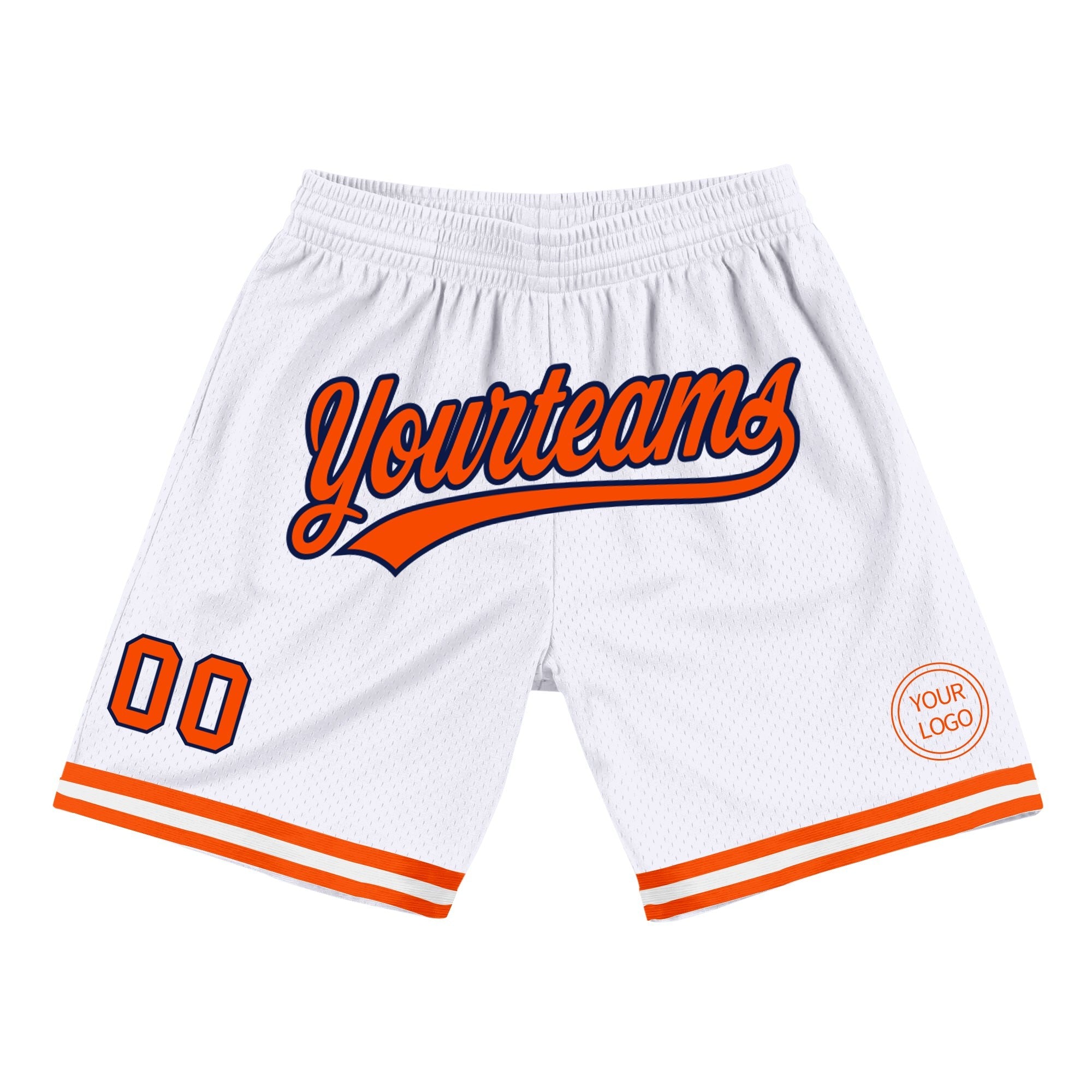 Custom White Orange-Navy Authentic Throwback Basketball Shorts photo 1