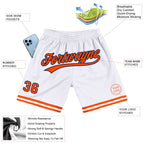 Custom White Orange-Navy Authentic Throwback Basketball Shorts photo 2