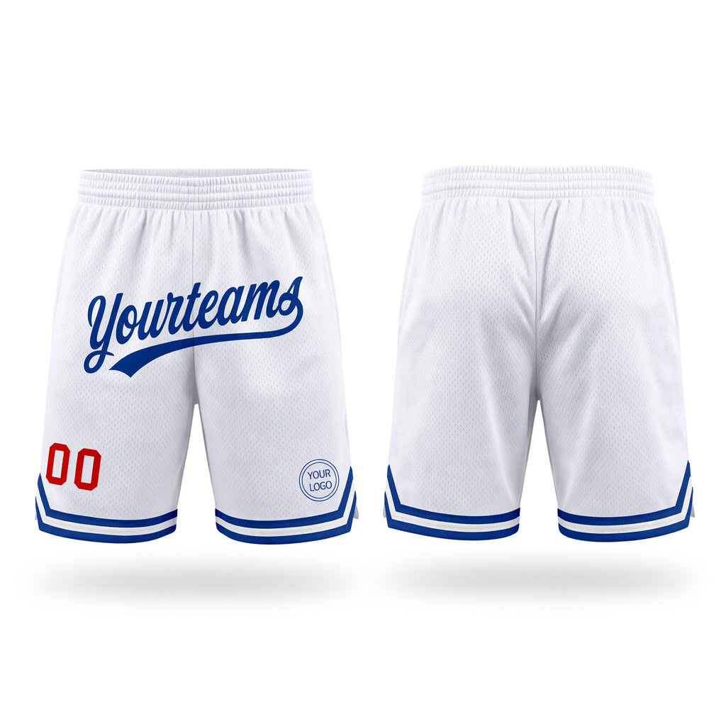 Custom White Red-Royal Authentic Throwback Basketball Shorts