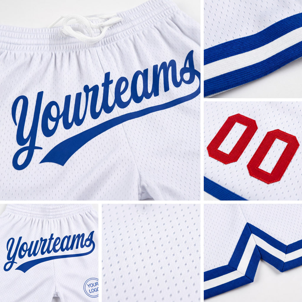 Custom White Red-Royal Authentic Throwback Basketball Shorts detail