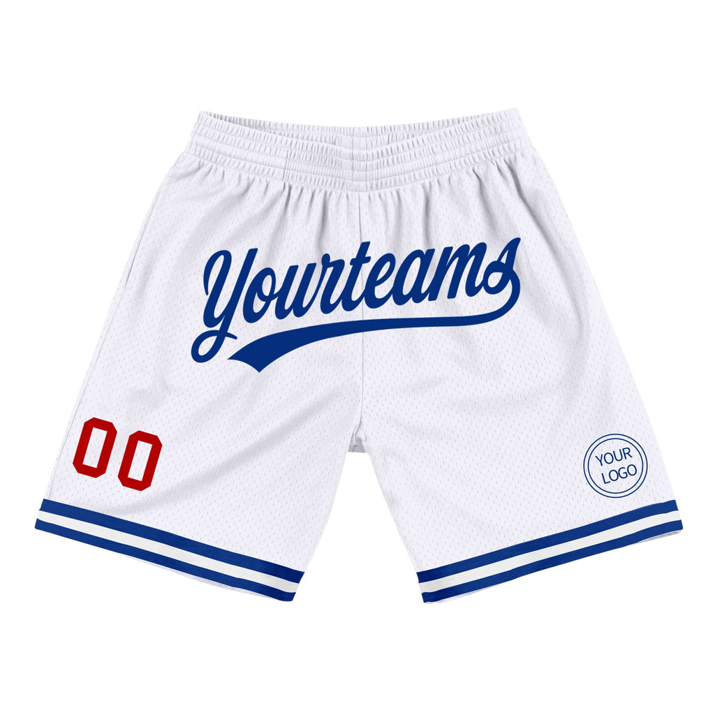 Custom White Red-Royal Authentic Throwback Basketball Shorts photo 1