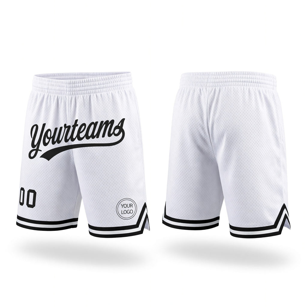 Custom White Black Authentic Throwback Basketball Shorts