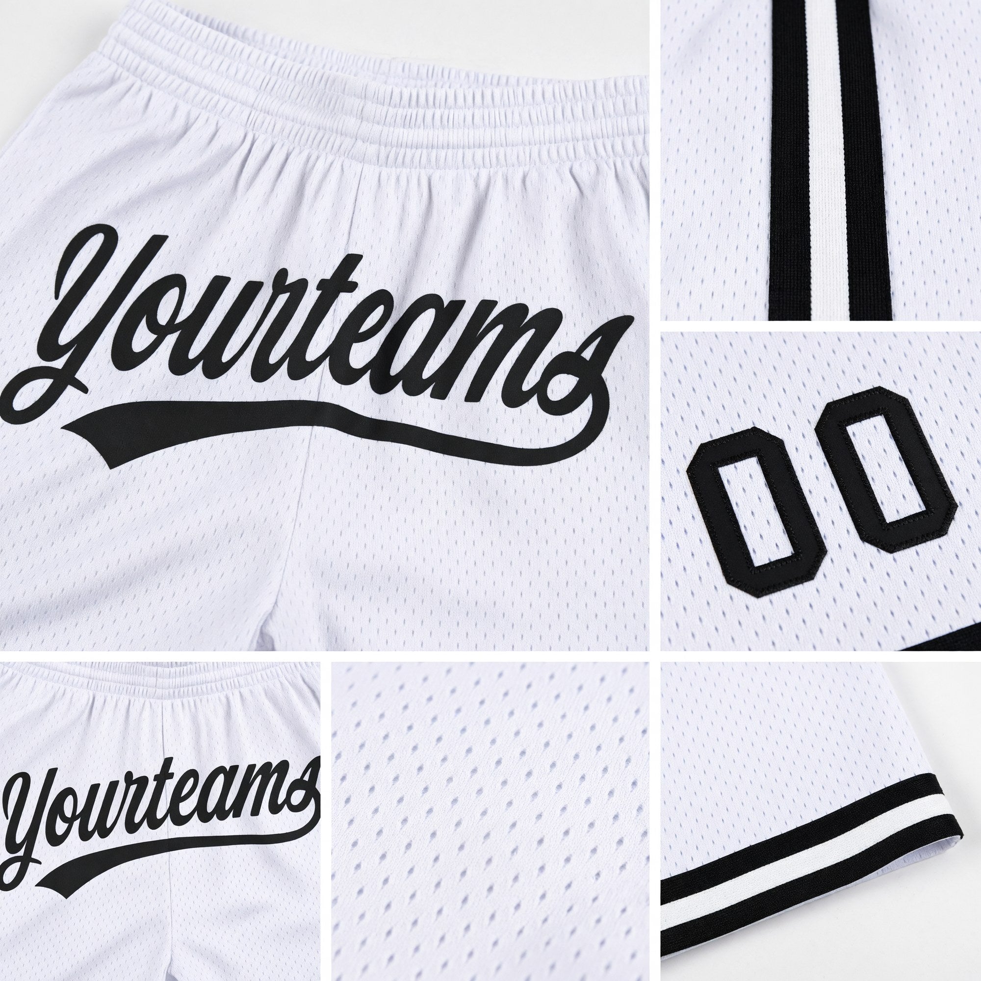 Custom White Black Authentic Throwback Basketball Shorts detail