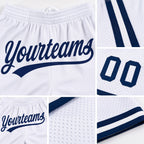 Custom White Navy Authentic Throwback Basketball Shorts detail