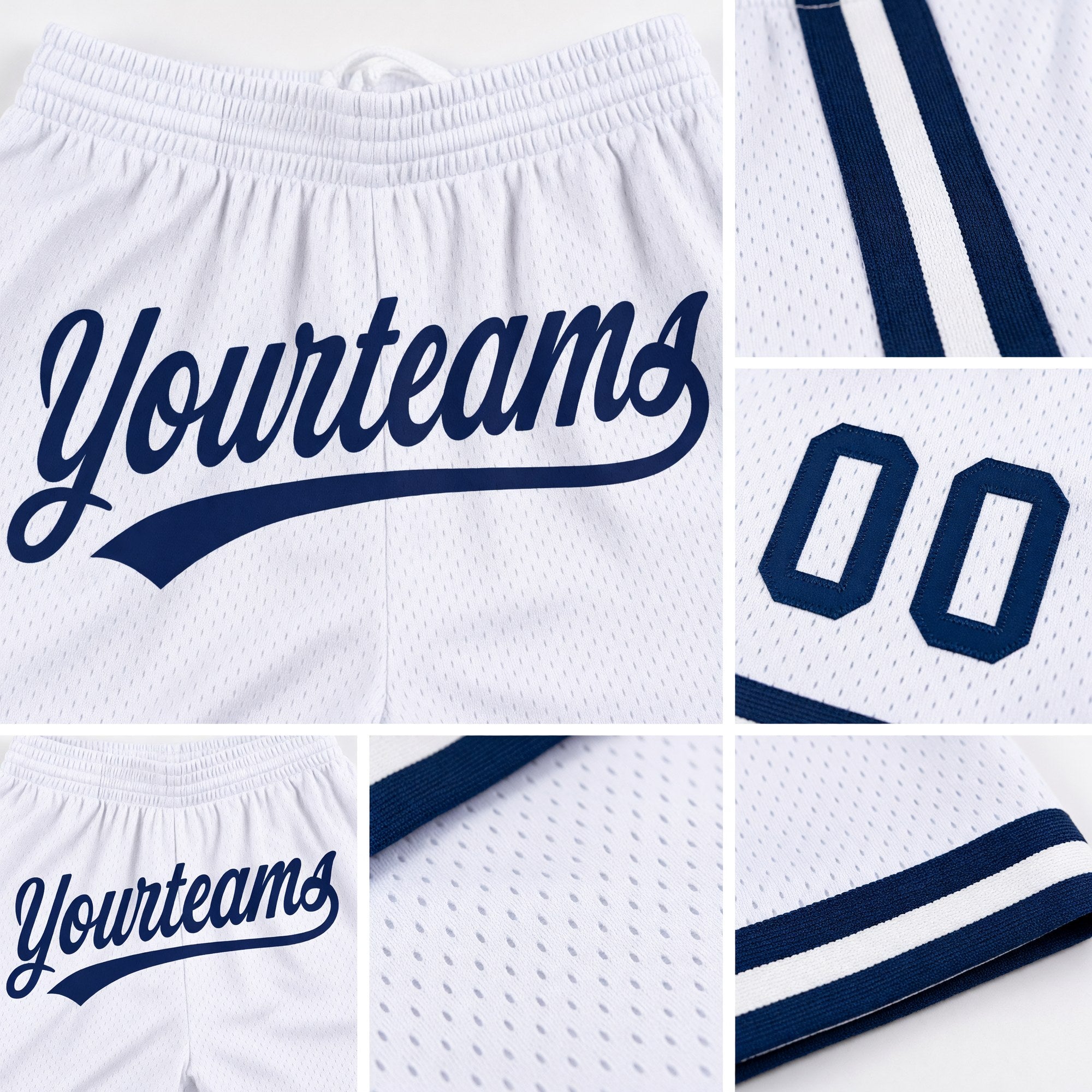 Custom White Navy Authentic Throwback Basketball Shorts detail