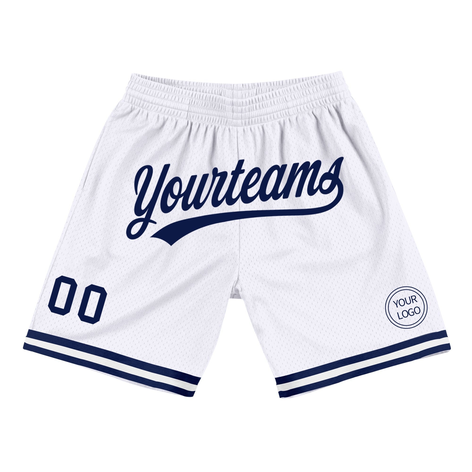 Custom White Navy Authentic Throwback Basketball Shorts photo 1