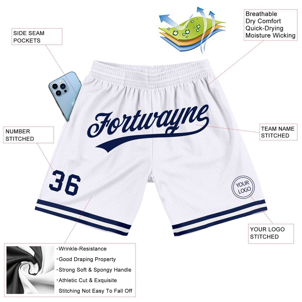 Custom White Navy Authentic Throwback Basketball Shorts photo 2