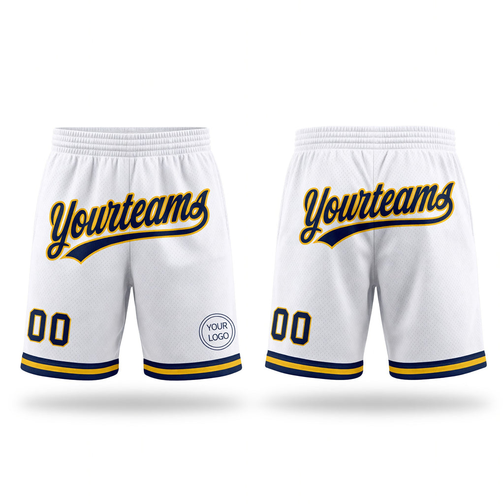 Custom White Navy-Gold Authentic Throwback Basketball Shorts