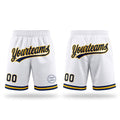 Custom White Navy-Gold Authentic Throwback Basketball Shorts