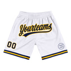 Custom White Navy-Gold Authentic Throwback Basketball Shorts photo 1