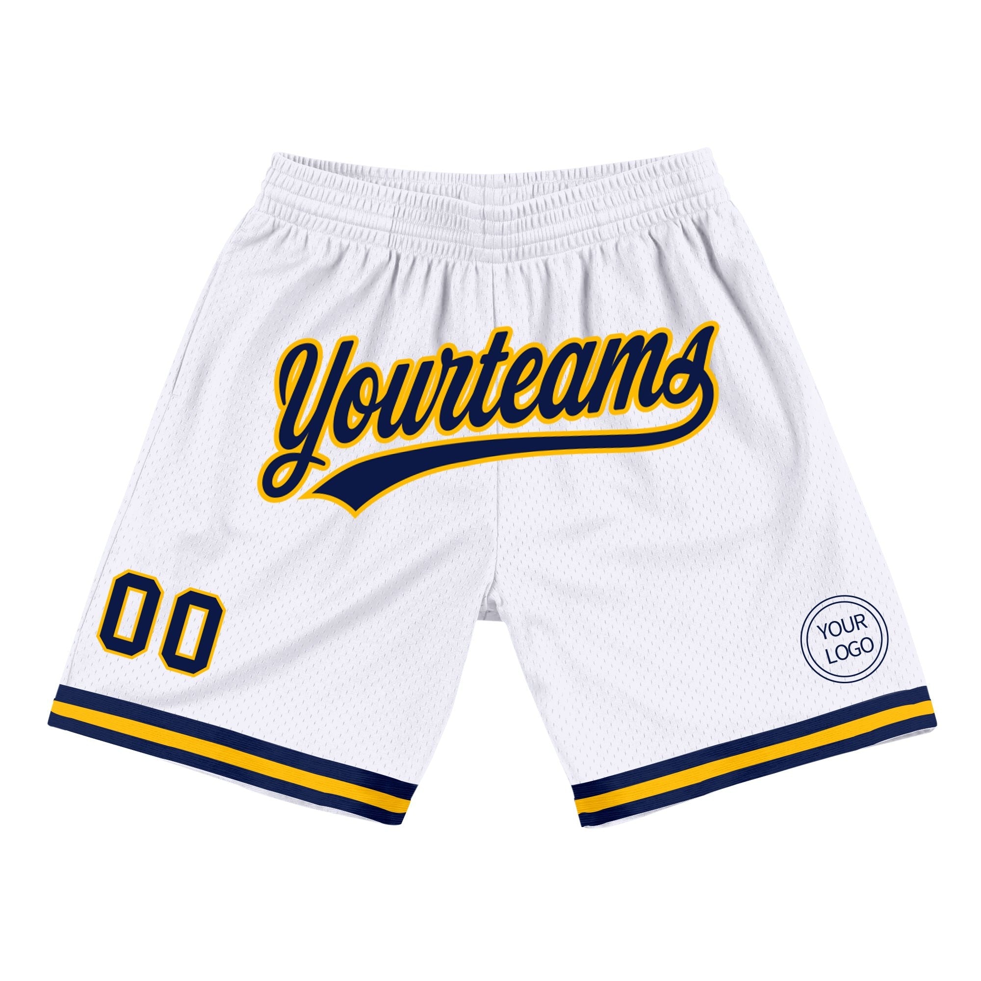 Custom White Navy-Gold Authentic Throwback Basketball Shorts photo 1