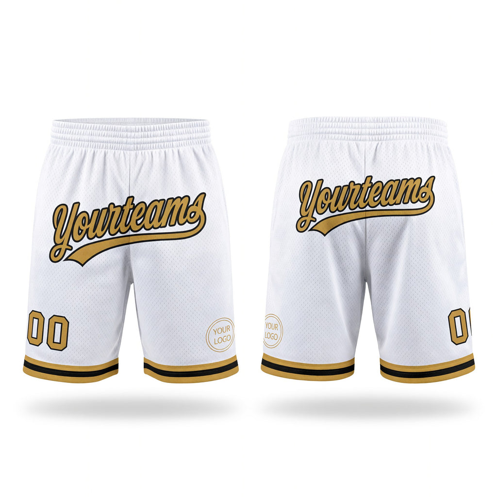 Custom White Old Gold-Black Authentic Throwback Basketball Shorts