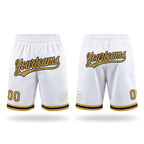 Custom White Old Gold-Black Authentic Throwback Basketball Shorts
